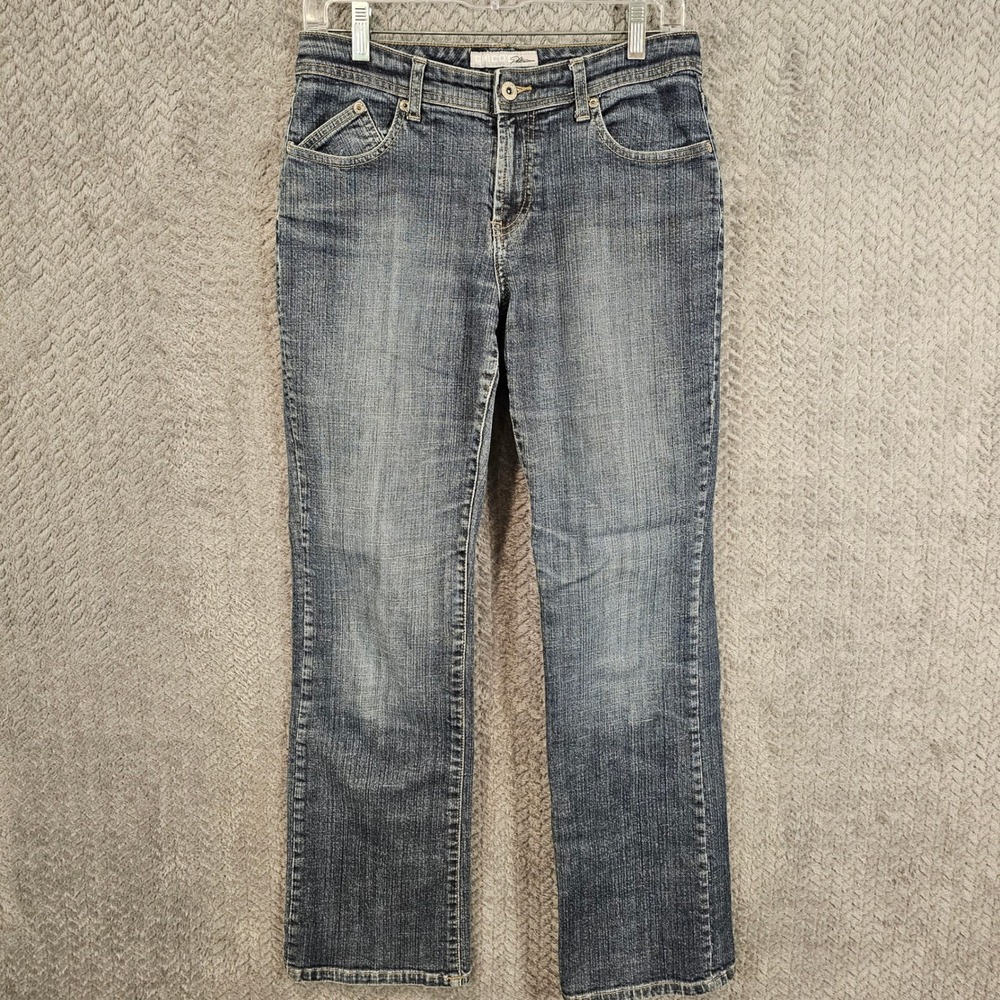 Chicos Platinum Straight Leg Jeans Women Sz 0.5 Regular Blue Medium Wash Stretch